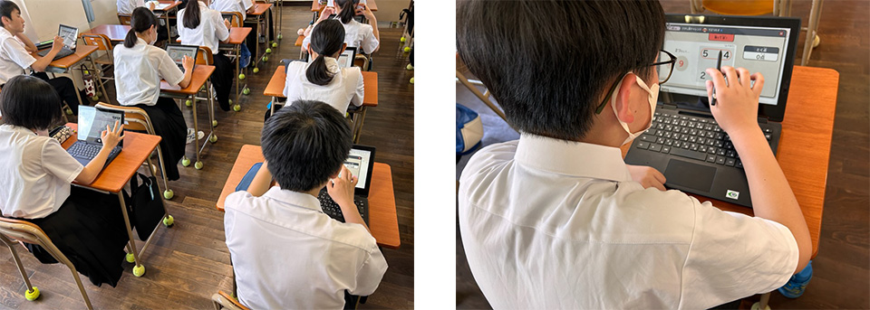 朝の5分間の学習時間でコグトレオンラインに取り組む様子