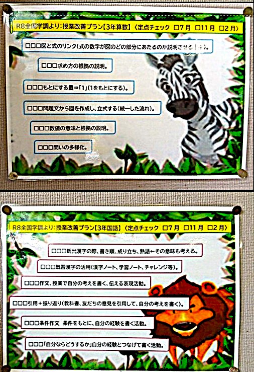 各教室に掲示されている「授業改善プラン」